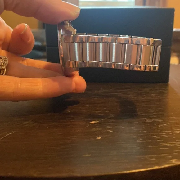 Mens Movado Watch, silver band black face. - Picture 8 of 10